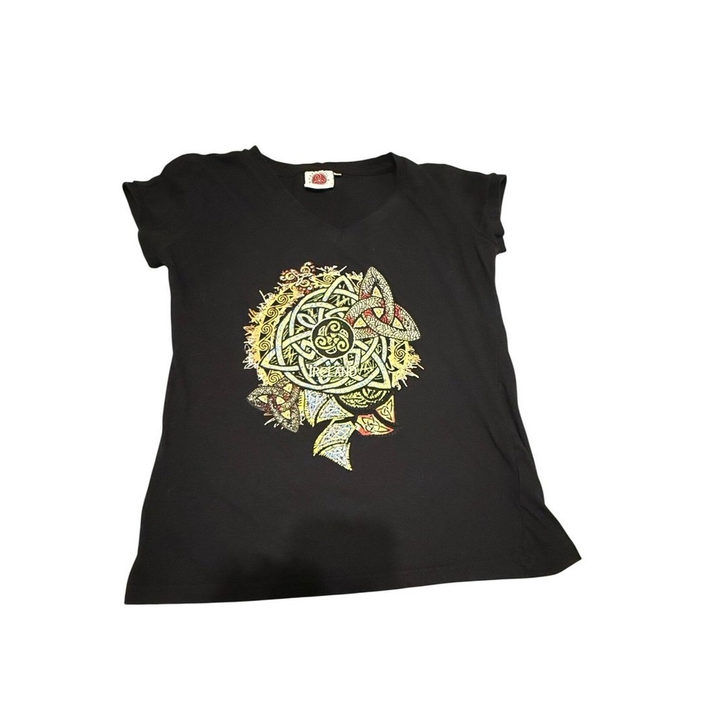 Traditional Craft Ireland Celtic Knot V-Neck T-Shirt Black‎ Small